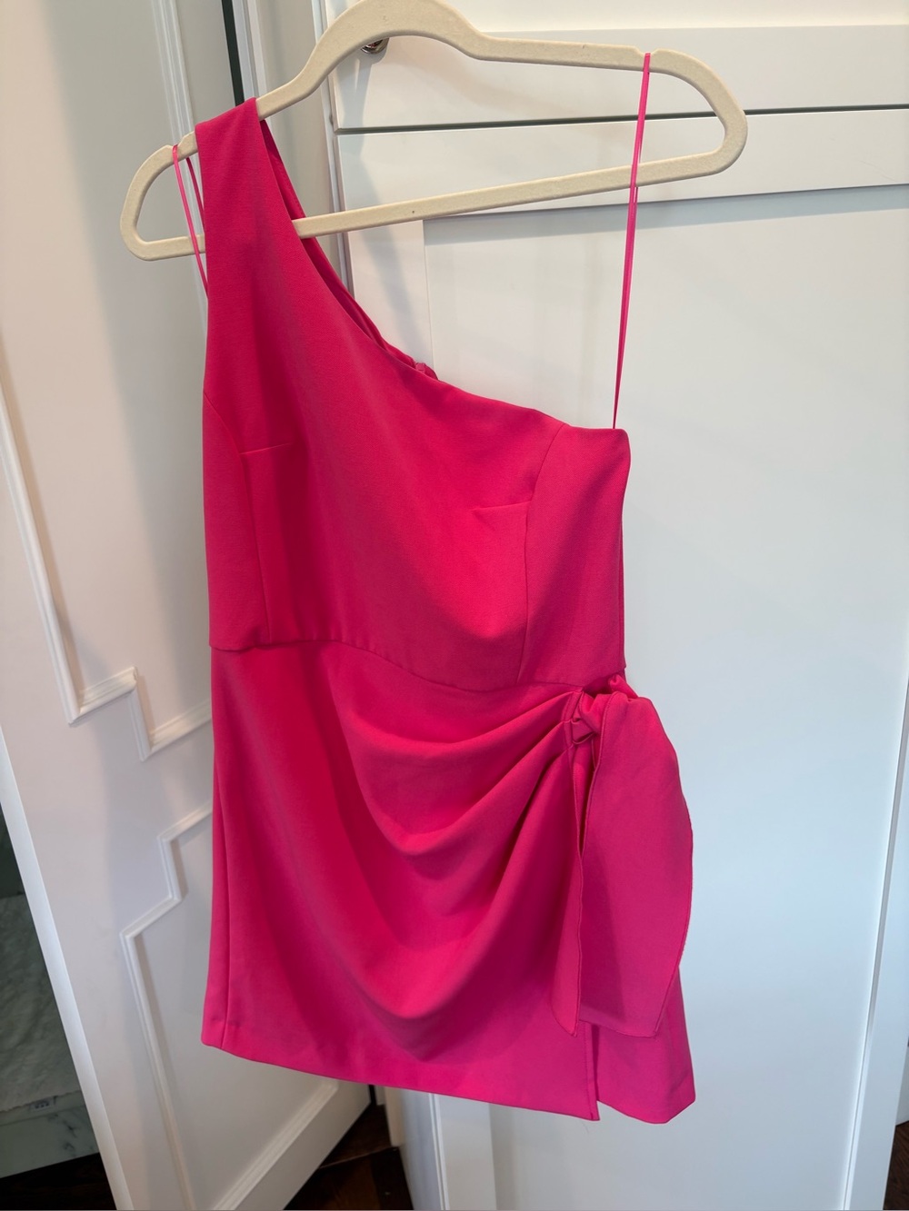 One-Shoulder Hot Pink French Connection Mini Dress with Side Tie